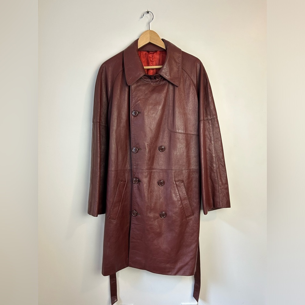 Vintage Leather Oxblood Trench Coat